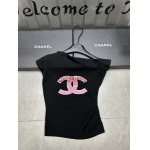 2025年4月30日入荷春夏新作Chanel斜め肩 ニット半袖 Tシャツ  can工場